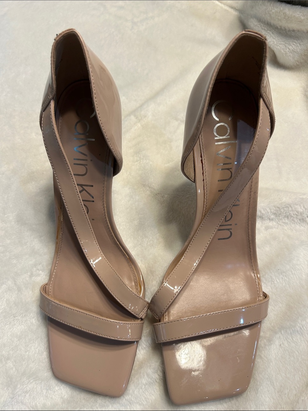 Calvin Klein Women's Blush Patent Open-Toe Ankle Strap Heels